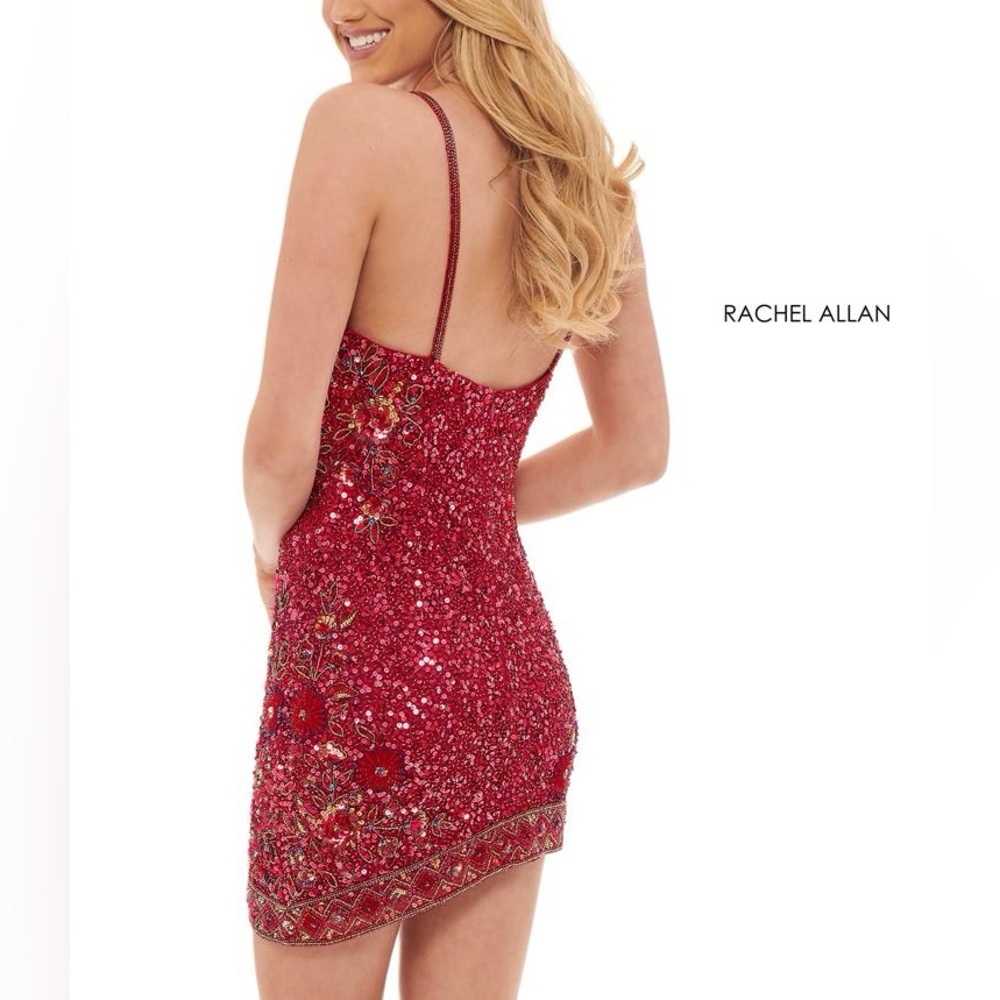 Rachel Allen Mini Sequins Dress Size 14 Magenta Sleeveless Formal Bridal Beaded - Picture 3 of 14